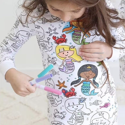 Children's graffiti pajamas DIY hand-painted colorable set for home decor coloring pajama sets