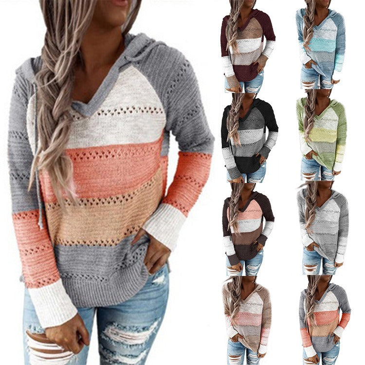 Women's autumn and winter new knitted hoodies with hooded sweaters for women
