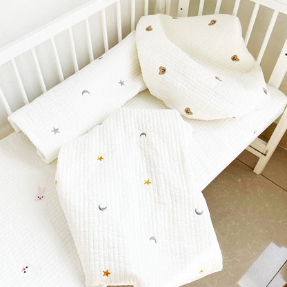 Baby fitted sheet pure cotton plus cotton sheets ins Japanese and Korean style quilted embroidered newborn sheets autumn and winter children's mattress