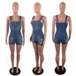 New European and American denim slim fit jumpsuit with white spray holes, jumpsuit denim shorts