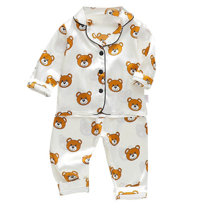 LJW Children's pajamas set Baby suit Kids Clothes Toddler Boys Girls Ice silk satin Tops Pants Set home Wear Kids pajamas