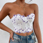 Lace and floral embroidery top, trendy short style with exposed navel and breasted bra