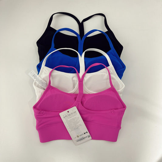 Solid color yoga wear Y-shaped fitness bra women's sports bra soft elastic tight thin straps beautiful vest suspenders