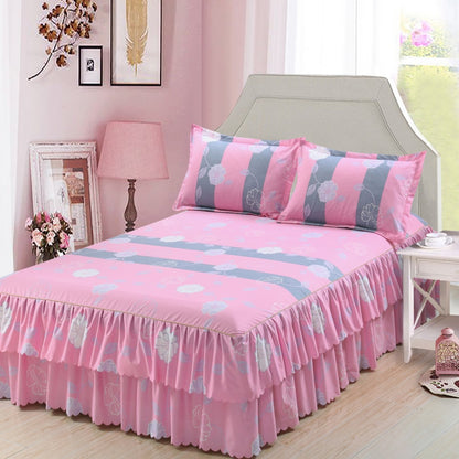 Classic Double Layer Skirt Bedding Set Flower Printing Bed Shirts Bed Linen 3pcs/set Pastoral Bed Sheet Home textile Pillowcase