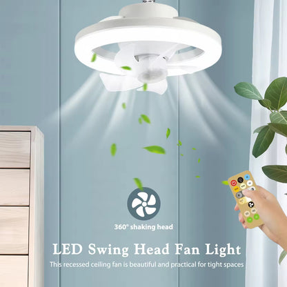360 Rotating 48W Ceiling Fan E27 With Led Light And Remote Control 360 Rotation Cooling Electric fan Lamp Chandelier For Room Home Decor