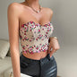 Lace and floral embroidery top, trendy short style with exposed navel and breasted bra
