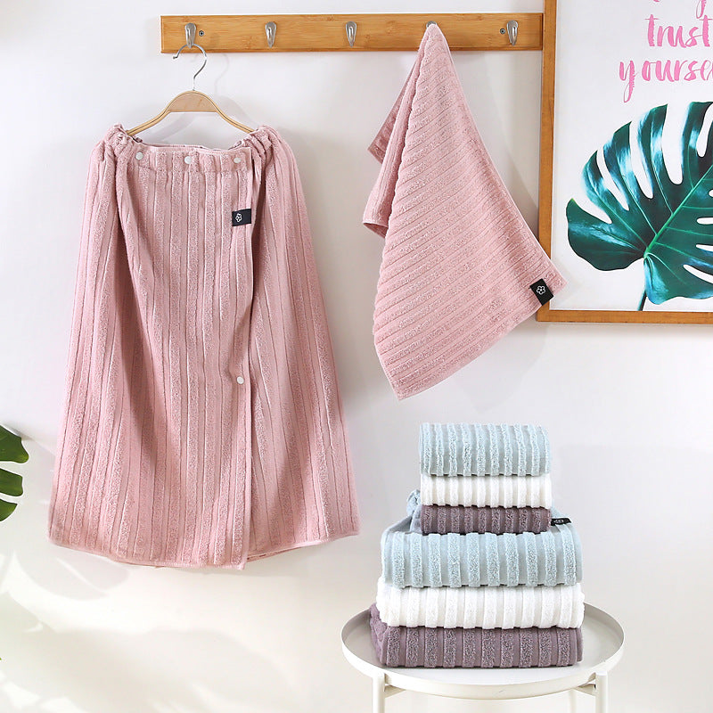 Striped Plain Color Wearable Beauty Salon Set Beach Tube Top Cotton Bath Skirt Bath Towel